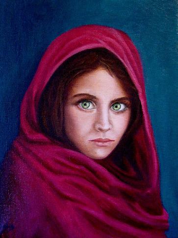 Afghan girl, beautiful eyes, colombian artist, Dilya Schauer