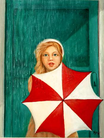 girl with umbrella, colombian artist, umbrella art, girl, teenager,