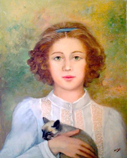 dilya schauer, colombian artist, girl with cat, teenager, 